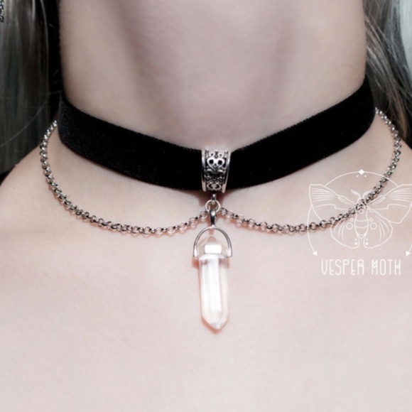 Manicmoth Jewelry - Manicmoth Black Velvet Rock Crystal Choker